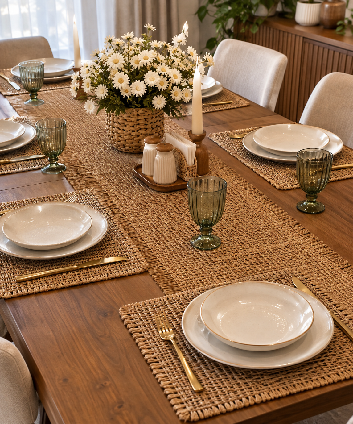 ست رانر و زیر بشقابی حصیری 4نفره